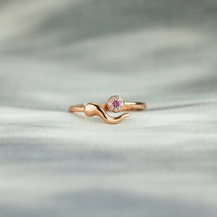 Evil Eye Ring, Italian Horn Ring in rose gold color with environmental background
