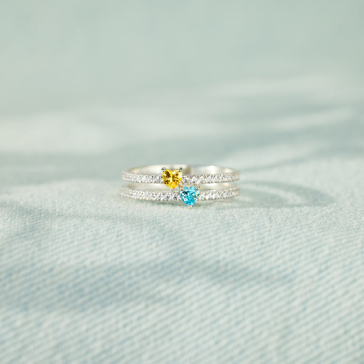 Heart-Shape Birthstone Double Band Ring