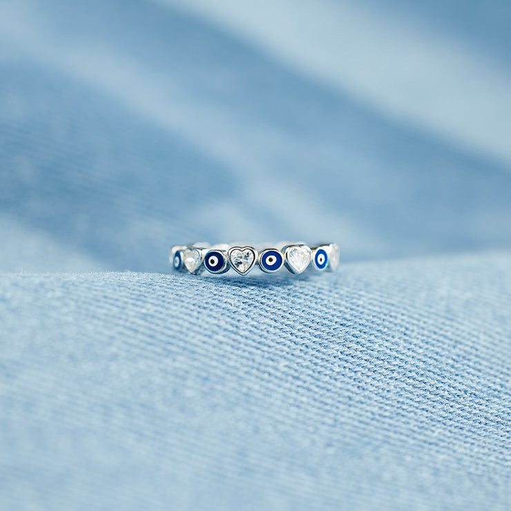 Heart&Evil Eye Ring Band