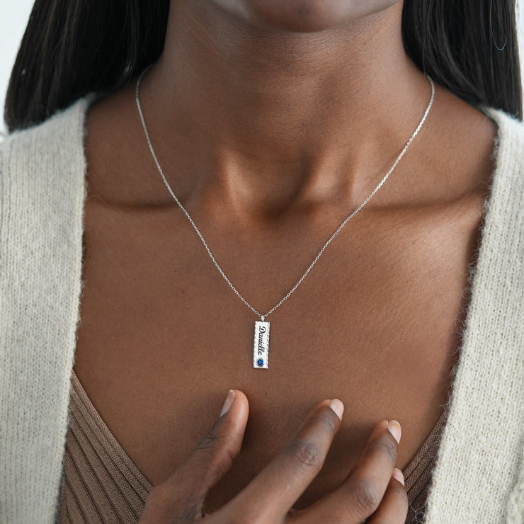 Bar Name Necklace With Birthstone