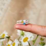 Two Heart-Shape Birthstone Double Band Ring