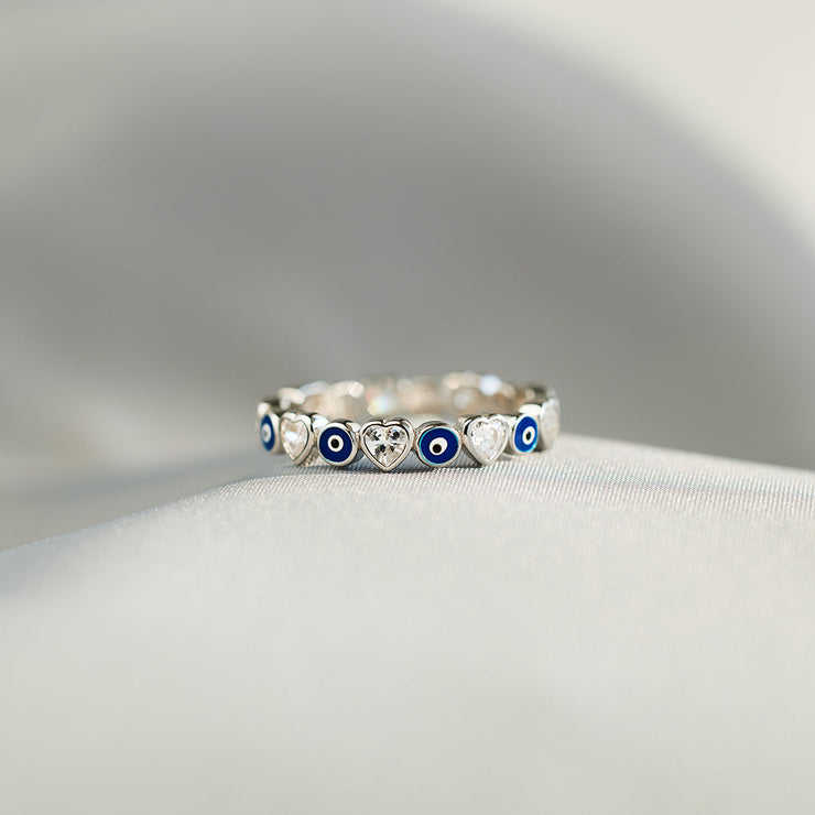 Heart&Evil Eye Ring Band