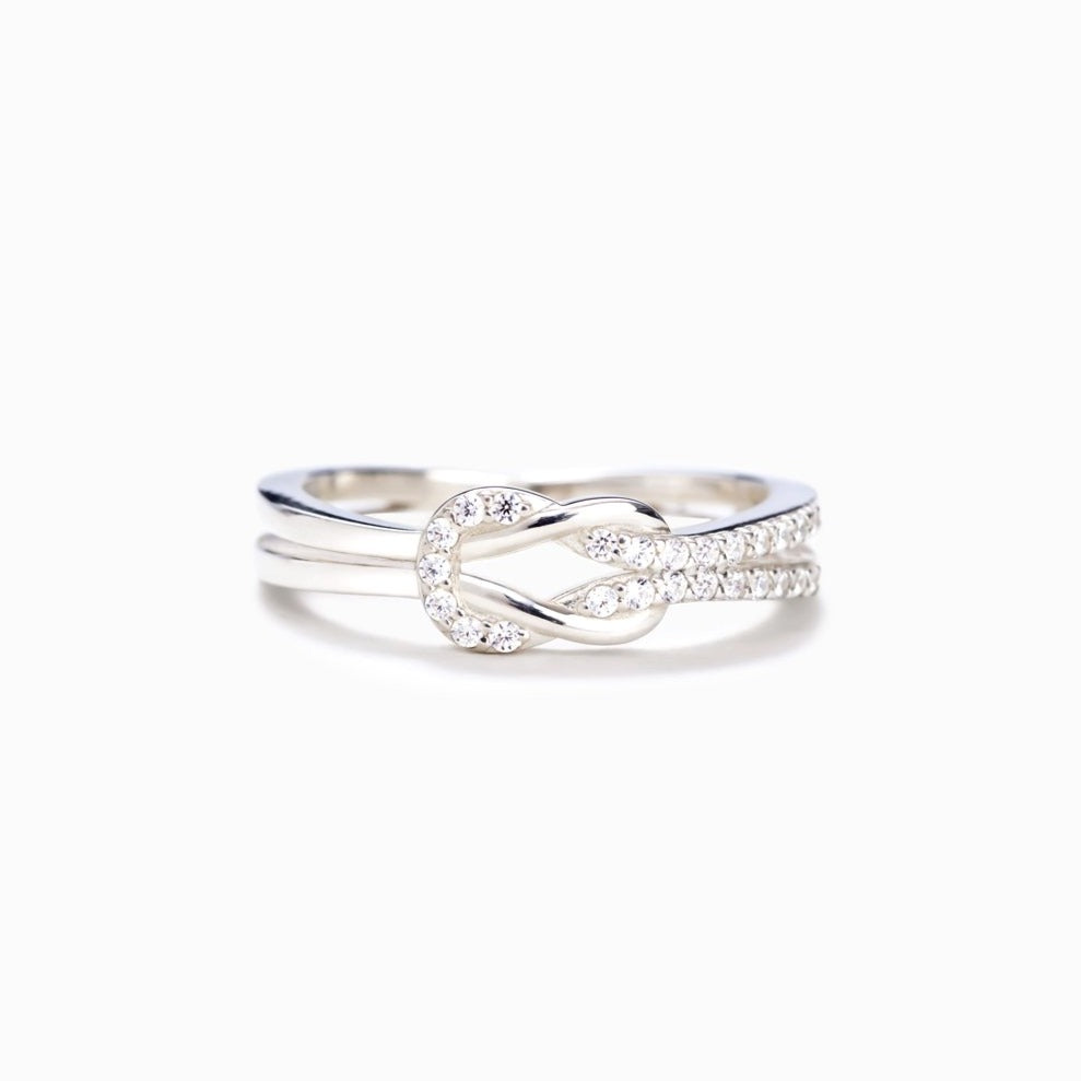 Diamond Love Knot Promise Ring, White Gold or Silver - Jewelry by