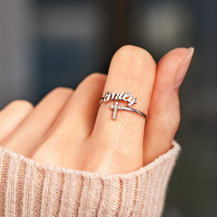 Personalized Name Cross Ring
