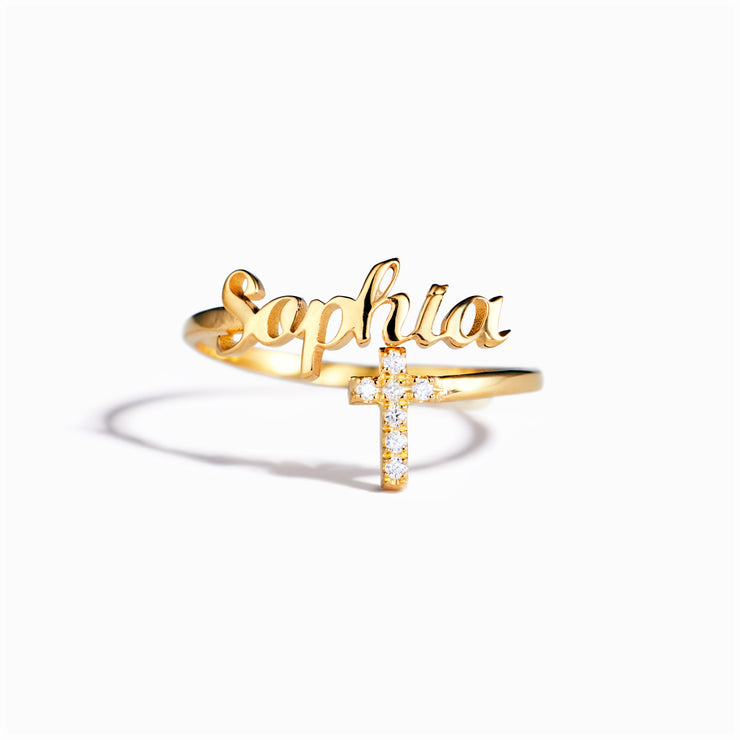 Personalized Name Cross Ring