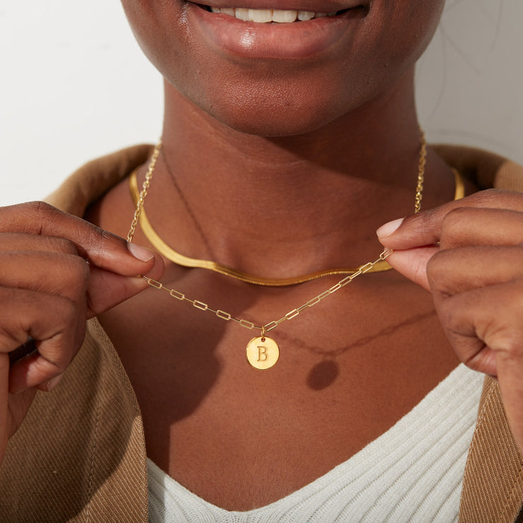 Initial Disk Layered Necklace Set