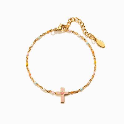Pray On It Enamel Cross Bracelet