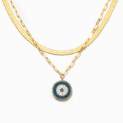 Pavé Evil Eye Circle Pendant Layered Necklace Set