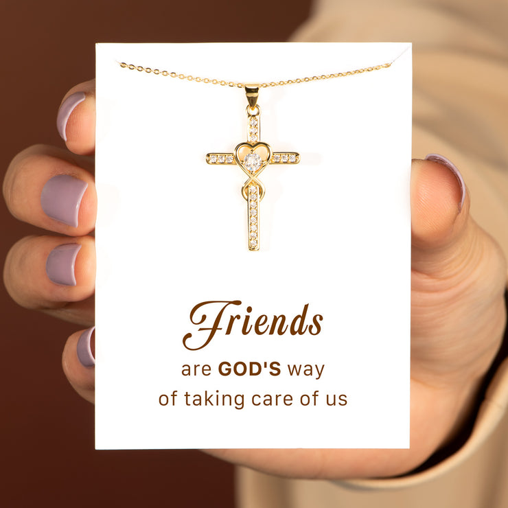 Friends Are God's Way Of Taking Care Of Us Heart Cross Necklace