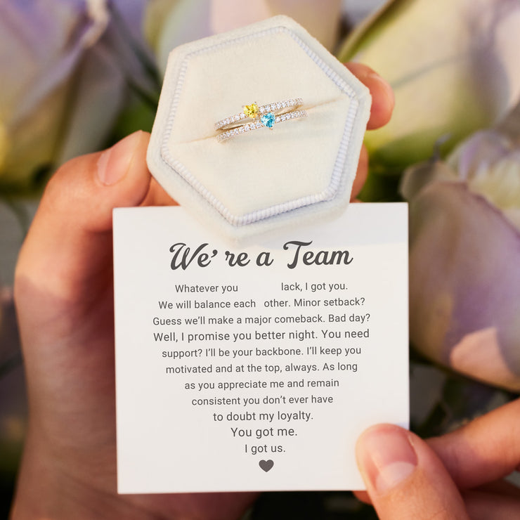 Two Heart-Shape Birthstone Double Band Ring