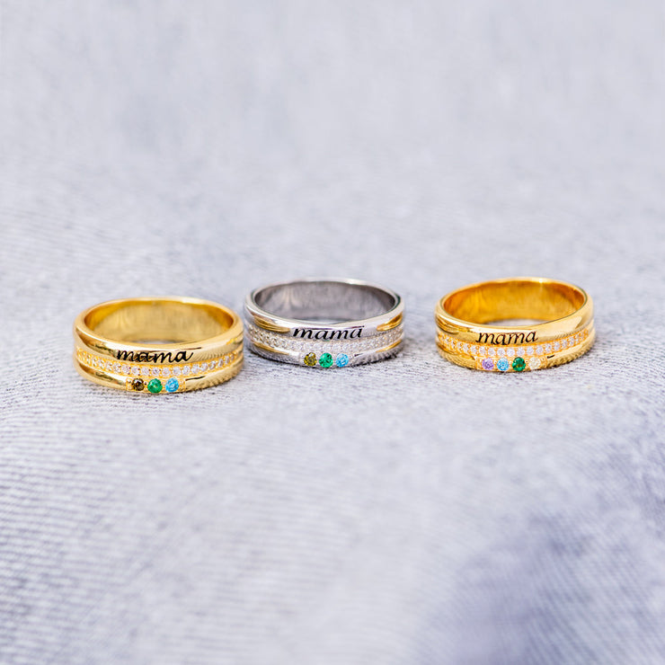Personalized 1-5 Birthstones Mama Ring