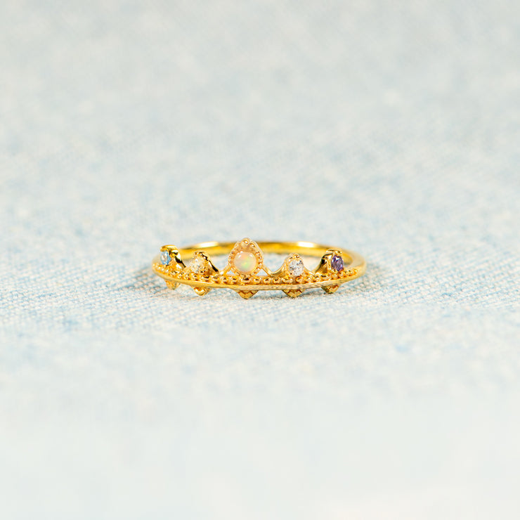 Opal Birthstone Crown Ring