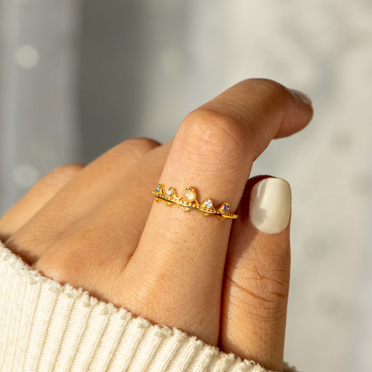 Opal Birthstone Crown Ring