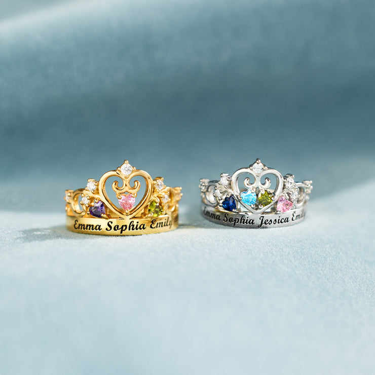1-4 Names & Birthstones Crown Ring