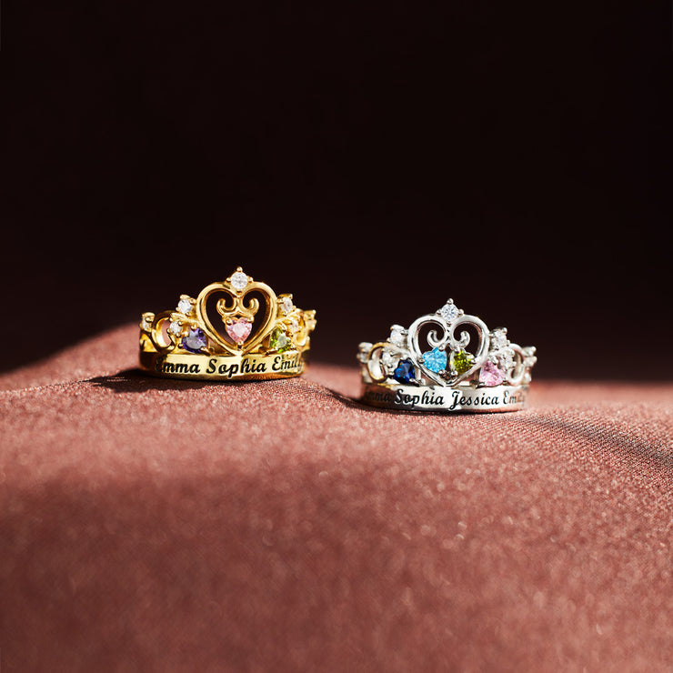 1-4 Names & Birthstones Crown Ring