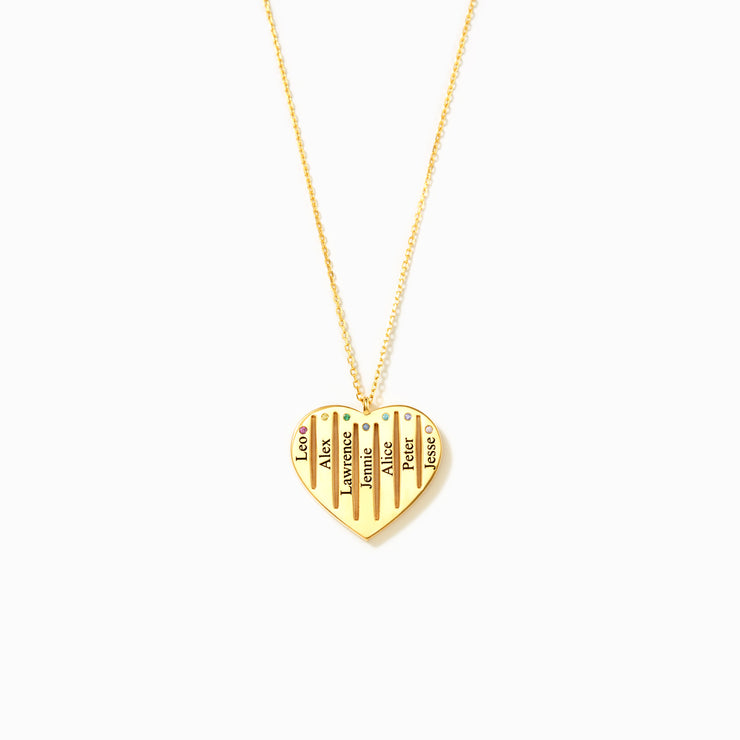 1-7 Names & Birthstones Heart Pendant Necklace