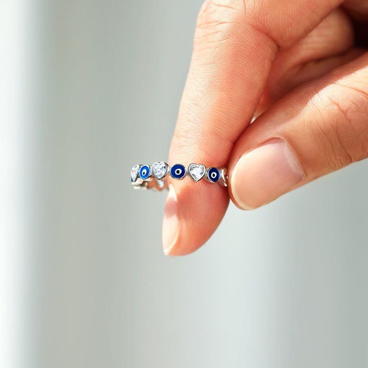 Heart&Evil Eye Ring Band