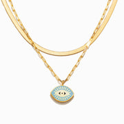 Golden Enamel Evil Eye Layered Necklace Set