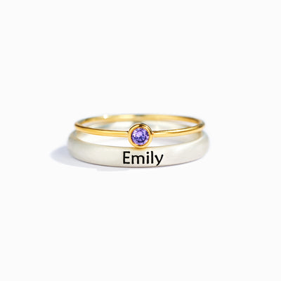 Engraving & Birthstone Stack Ring Set