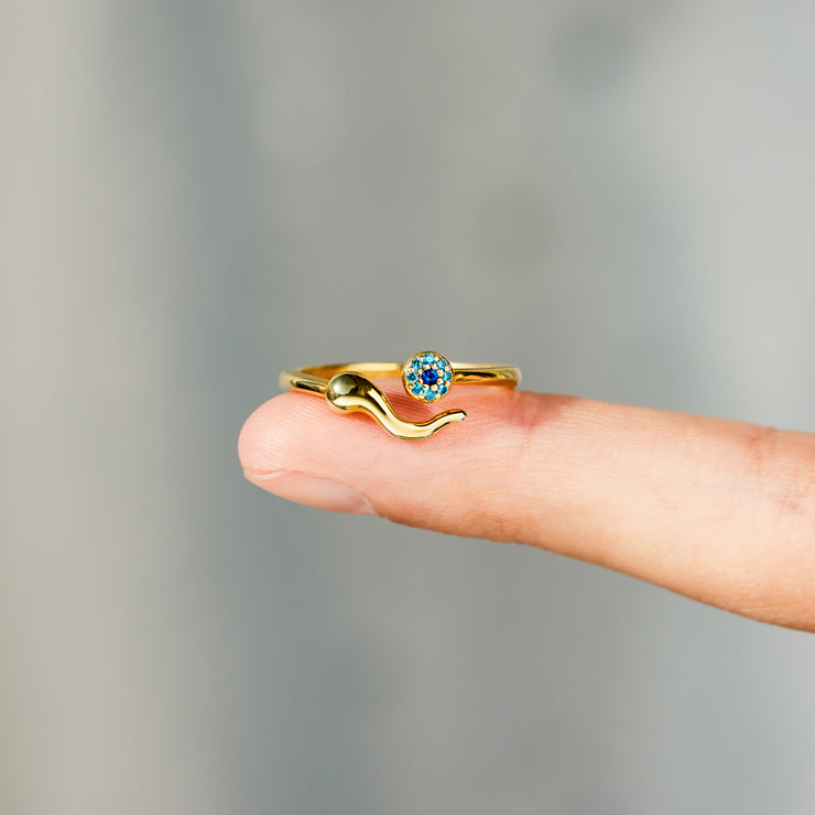 Evil Eye Ring, Italian Horn Ring - showing the product worn