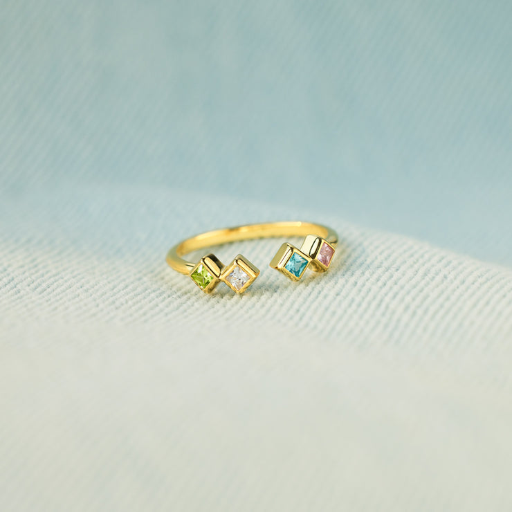 1-6 Square Birthstones Open Ring