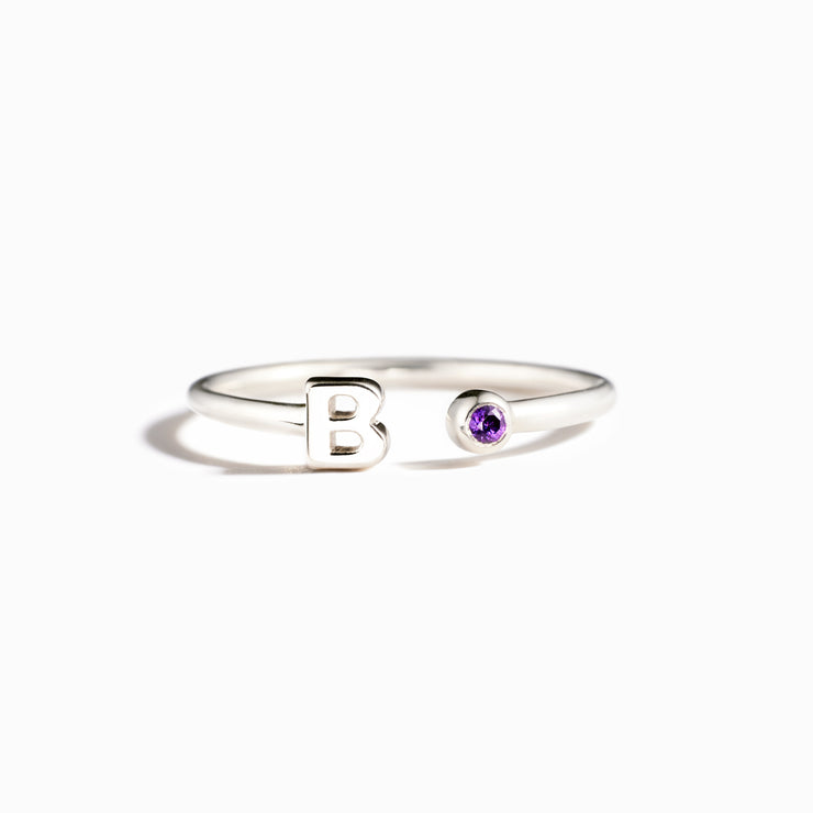Initial&Birthstone Open Ring