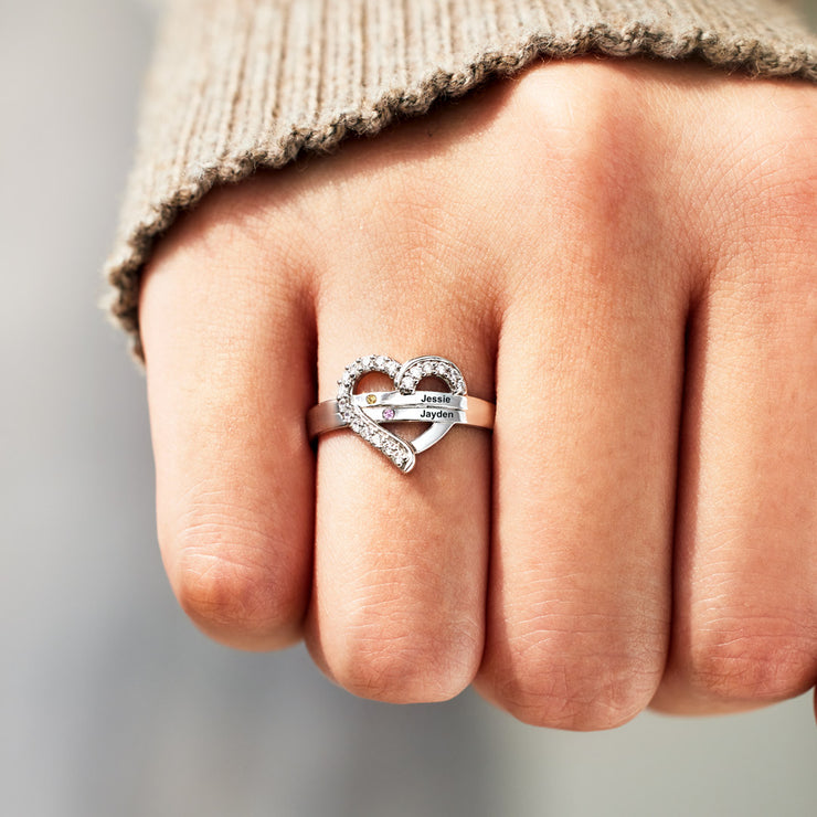 1-7 Names&Birthstones Heart Ring