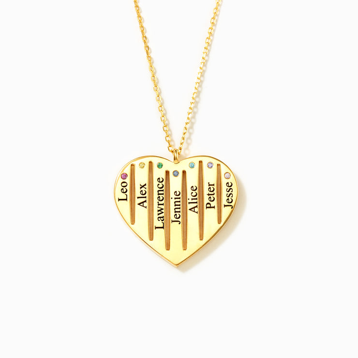 Personalized Birthstone Heart Necklace with Engraved Names
