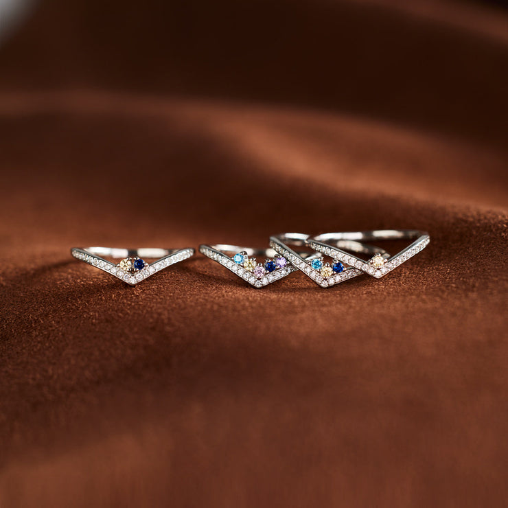 Birthstones chevron pavé ring