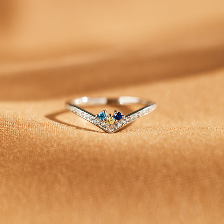 Birthstones chevron pavé ring