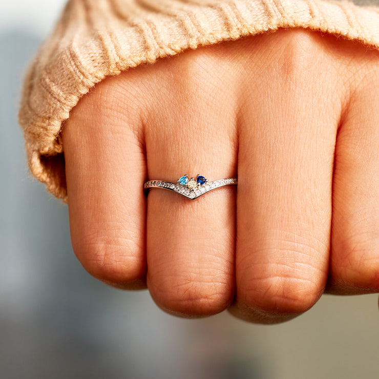 Birthstones chevron pavé ring