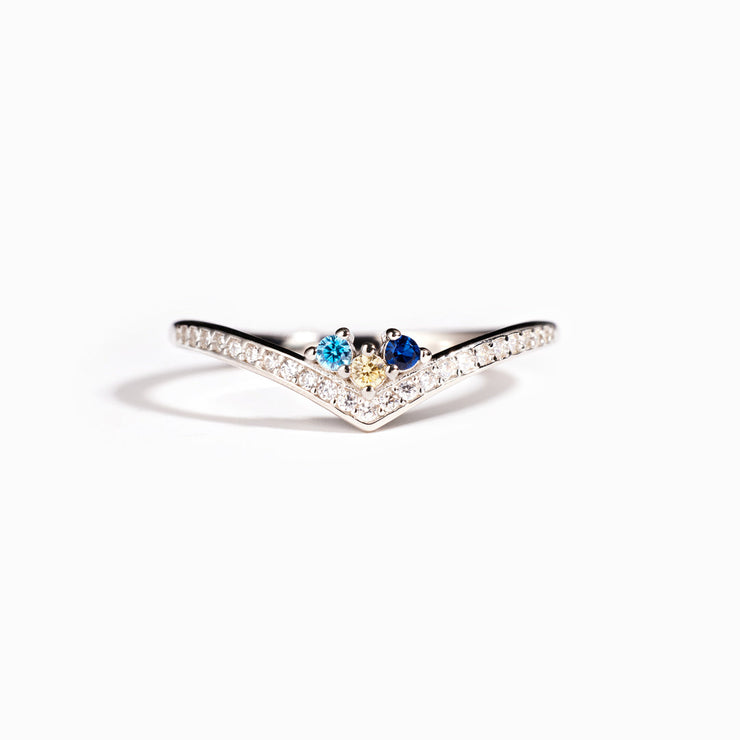 Birthstones chevron pavé ring