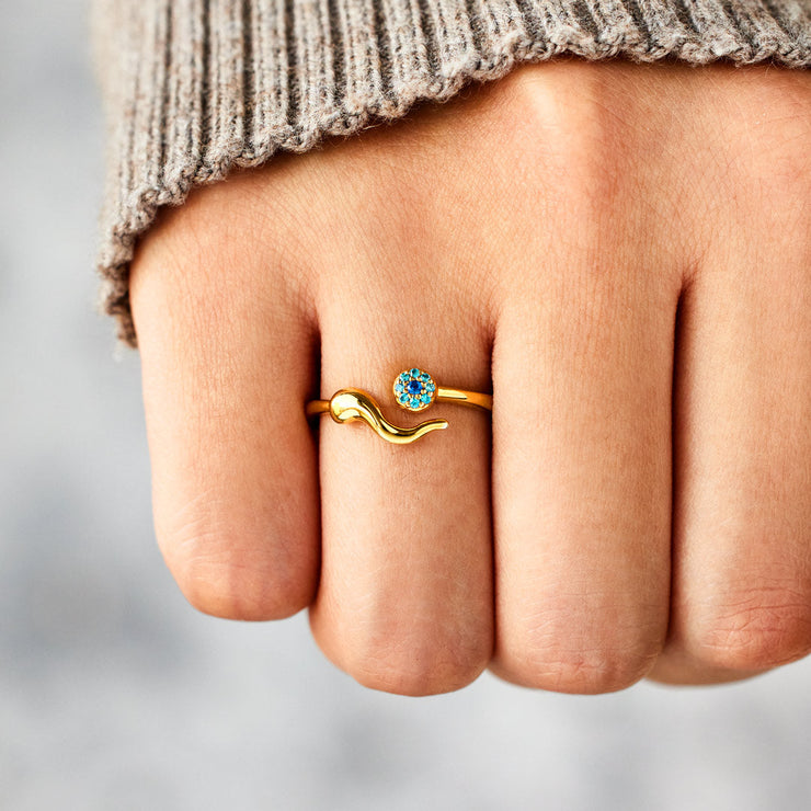 Italian Horn Evil Eye Ring
