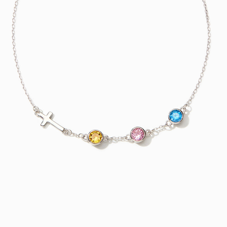 Cross Necklace With Family Birthstones