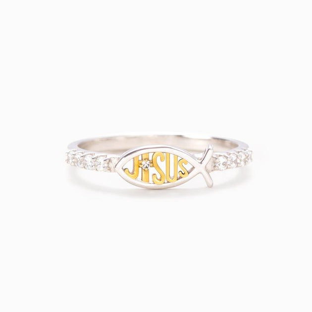 Ichthys Jesus Fish Ring - She Prays Works & Has Faith