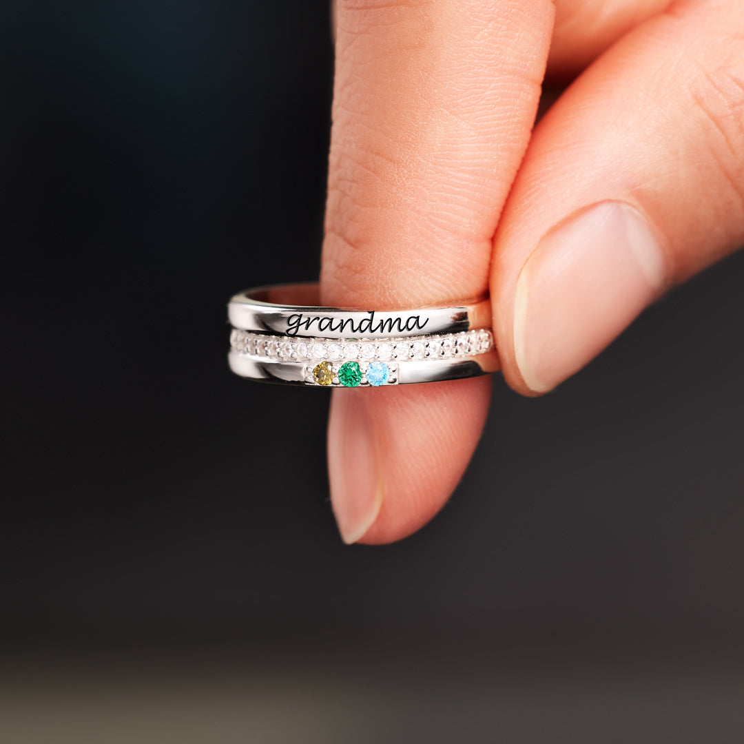 Personalized 1-8 Birthstones Mama Ring | Story Jewellery